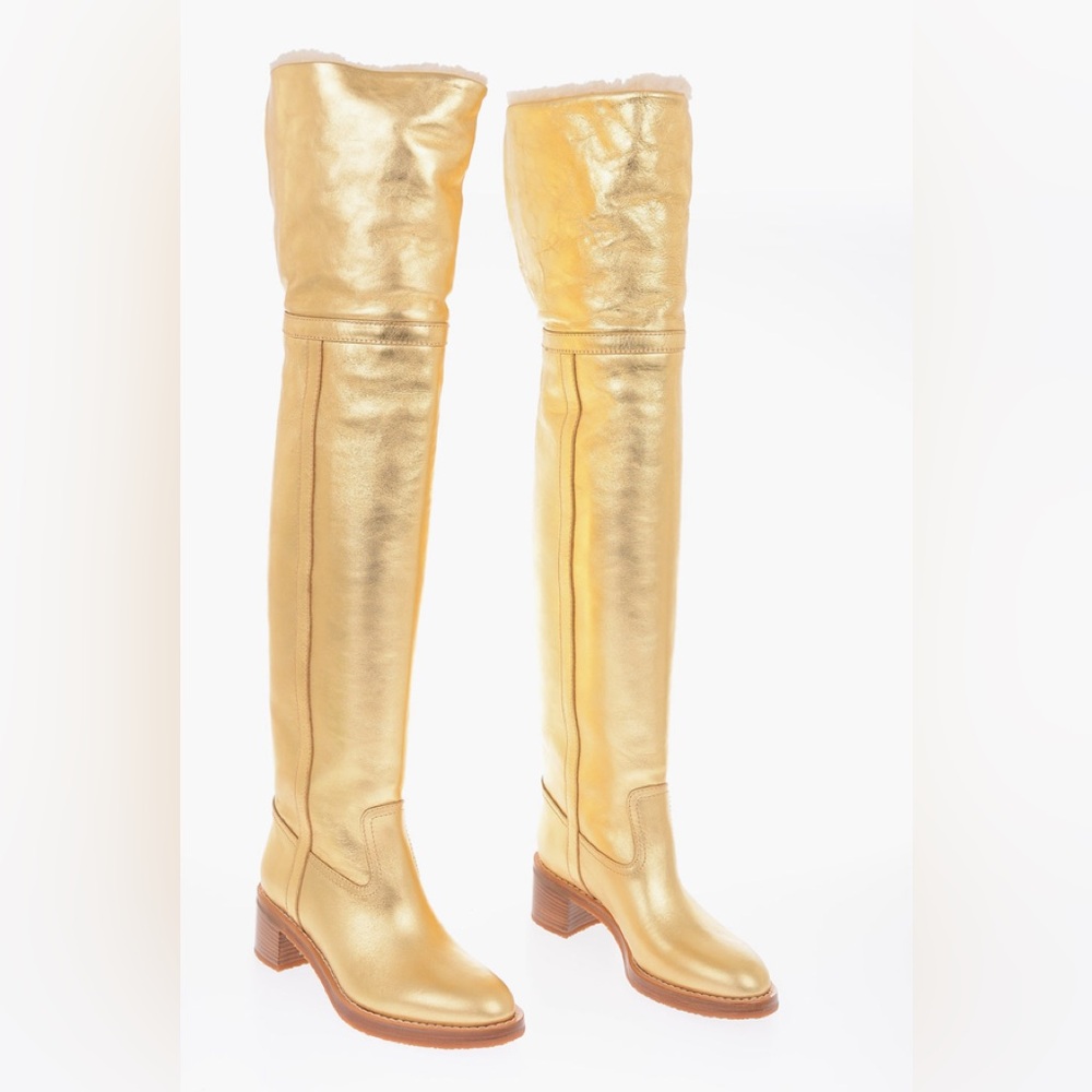 Celine Gold Over-the-Knee Shearling Boots 9 EU 39.5 NEW